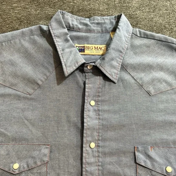 Vintage 90's Big Mac Blue Shirt Chambray Work Wear Pearl Snap Size 2XL Big USA - Picture 1 of 15